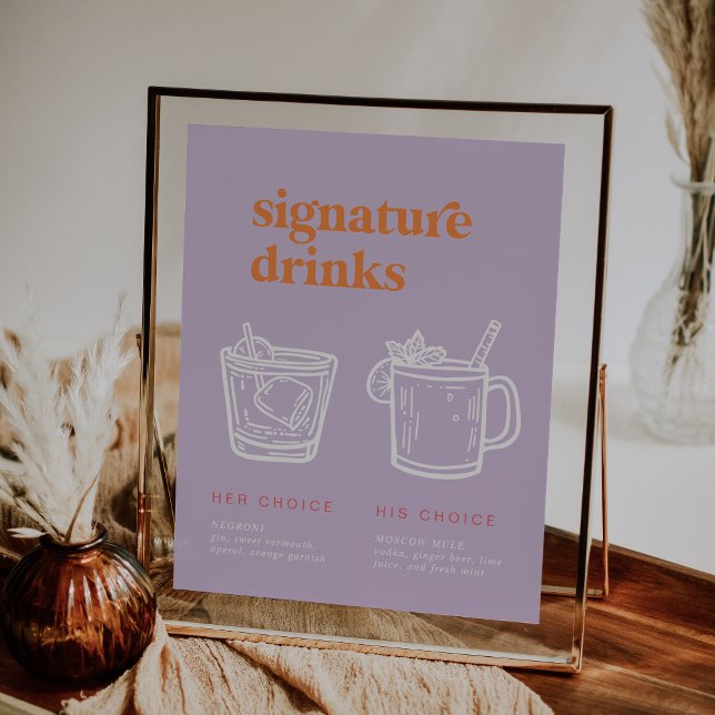 Poster Été rétro | Panneau Boissons Purple Orange Signatu (Retro Summer | Purple Orange Signature Drinks Sign)