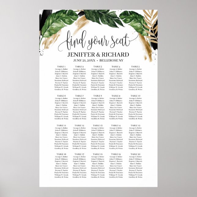 Poster Été Tropical feuille or et noir éclaboussures (Devant)