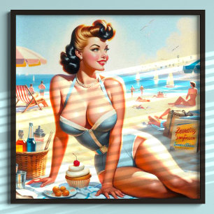 Poster Été vintage fille à l'épingle