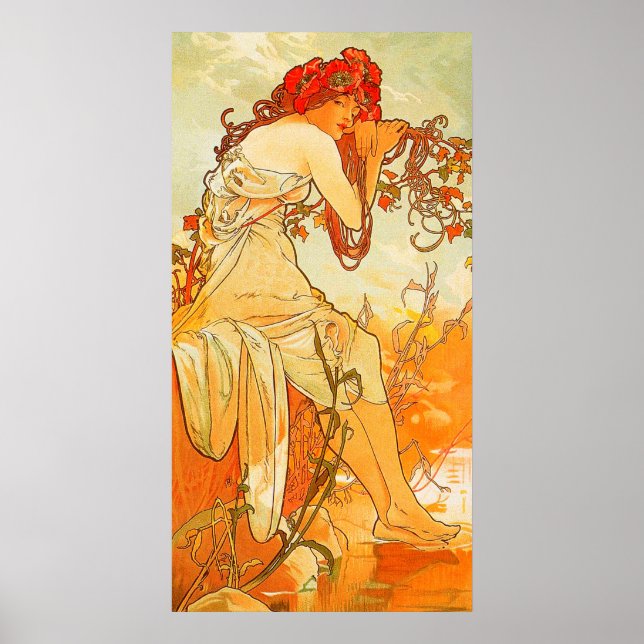 Poster Été vintage par Alphonse Mucha (Devant)
