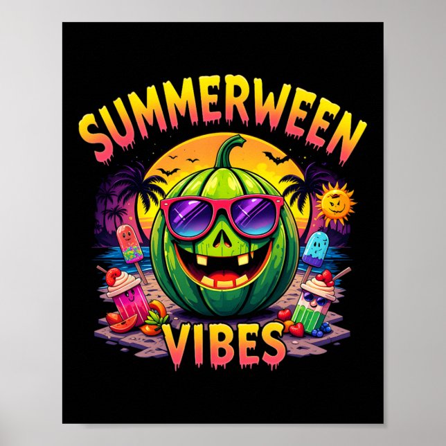 Poster Été Watermelon Jack-o-lanterne Summerween Vibes (Devant)