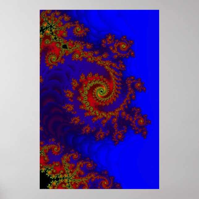 Poster Éternité | Art fractal bleu et rouge (Devant)