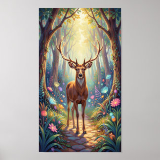 Poster Ethereal Deer in Luminous Forest Path