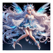 Ethereal Ice Queen Fairy with Flowing White Hair