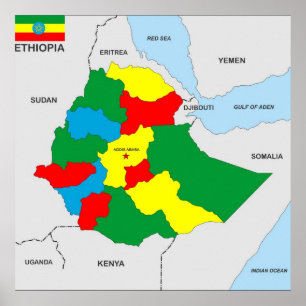 Poster ethiopia country map flag