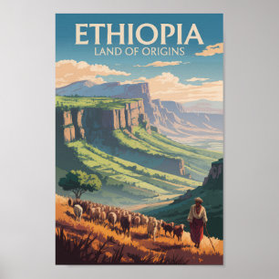Poster Ethiopie Shepard Herd Travel Art Vintage