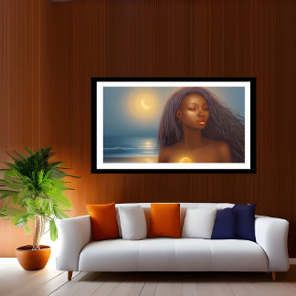 Poster Ethnique belle femme plage lune océan 4