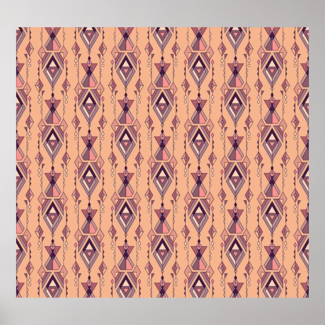 Poster Ethnique tribale : Aztec Mexicain sans couture Vin (Devant)