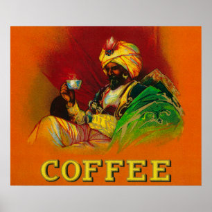Poster Étiquette arabe de café d'homme