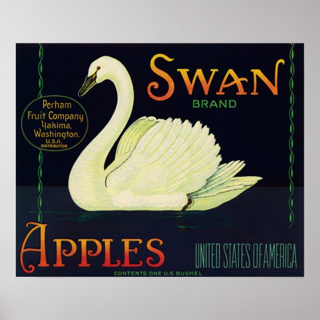 Poster Étiquette Crate de pommes de marque Swan (Devant)