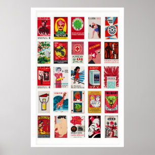 Poster étiquette de boîte d'allumettes vintage rouge impr