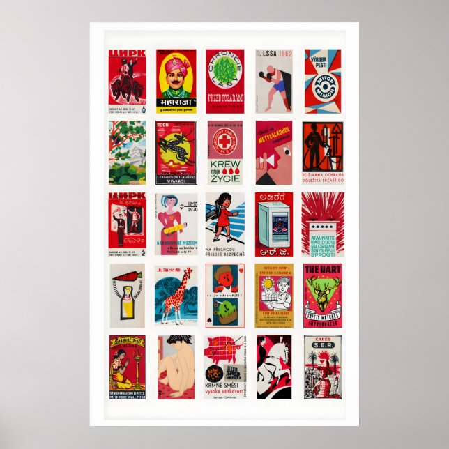Poster étiquette de boîte d'allumettes vintage rouge impr (Devant)