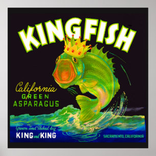 Poster étiquette de caisse d'asperges de Kingfish dans le