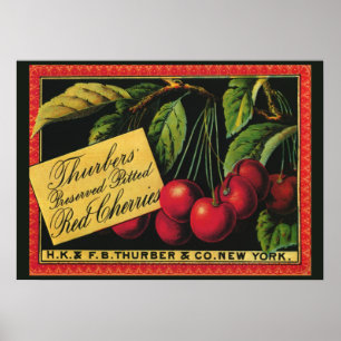 Poster Étiquette de caisse de fruits vintage, cerises Thu