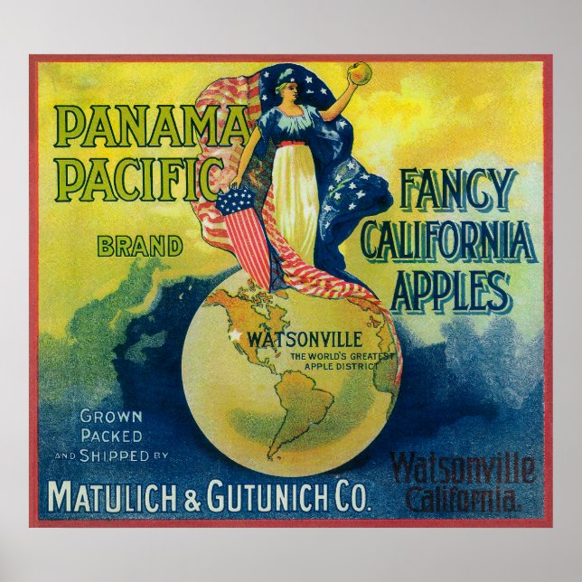 Poster Étiquette de caisse de pomme du Pacifique (Devant)