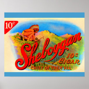 Poster étiquette de cigares Sheboygan des années 1920