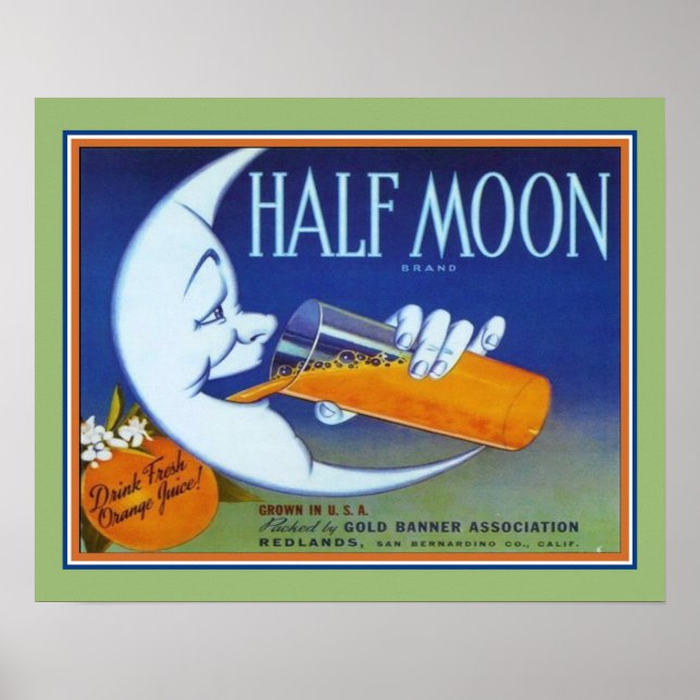 Poster étiquette de demi-lune orange des années 1940 (Devant)