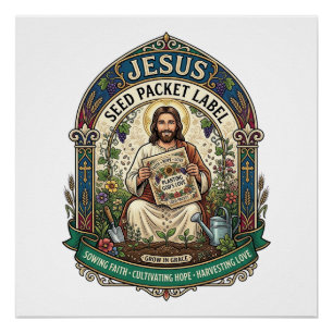 Poster étiquette de paquet de graines de Jésus étiquette