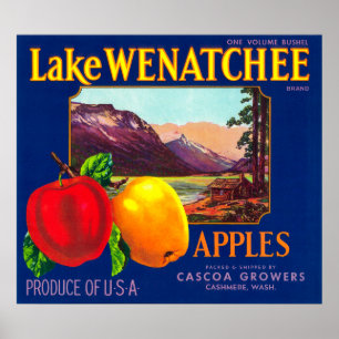 Poster Étiquette de pomme du lac Wenatchee (bleu) - Cashm