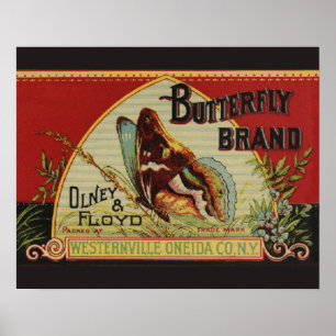 Poster Étiquette de publicité pour papillon antique