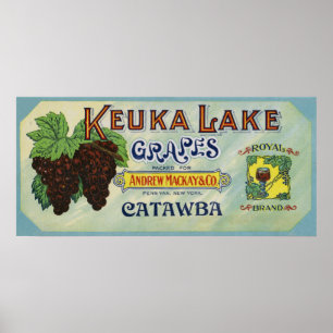 Poster Étiquette de raisins de la marque royale Keuka Lak