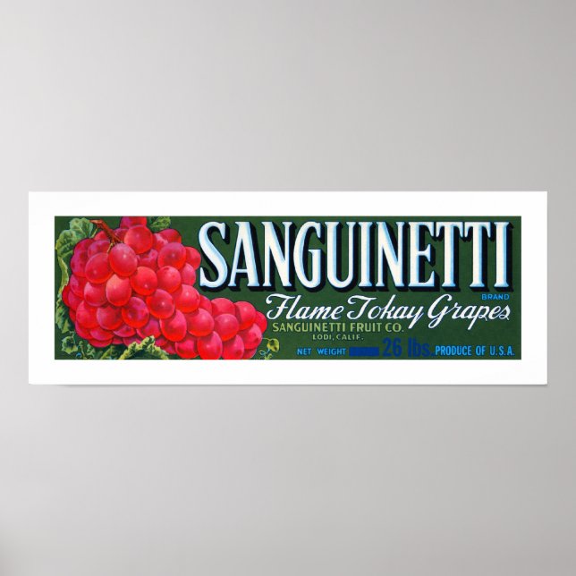 Poster Étiquette de raisins Sanguinetti (Devant)