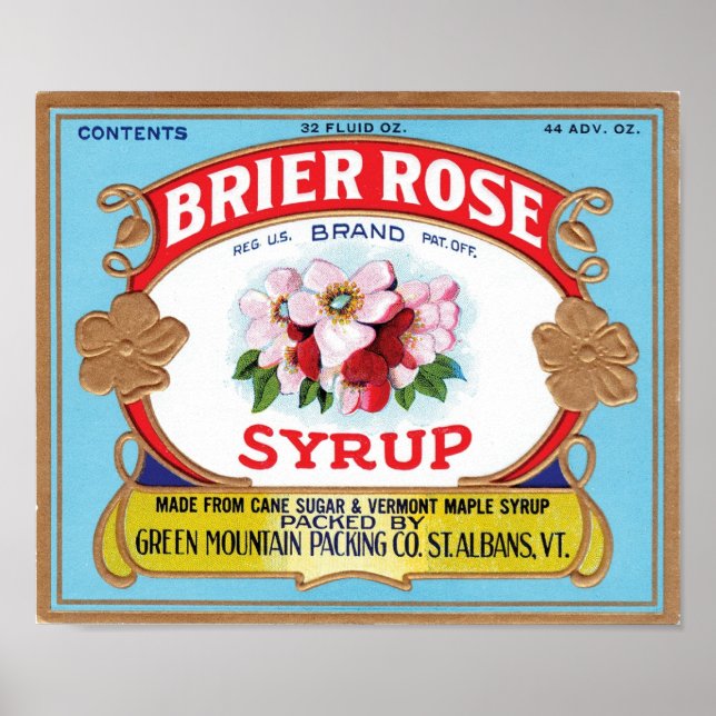 Poster Étiquette de sirop Vintage Rose Brier (Devant)