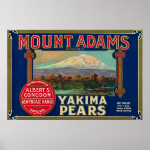 Poster Étiquette du cadran de poire du mont Adams Yakima,
