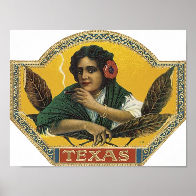 Poster Étiquette du Texas Cigar (Devant)