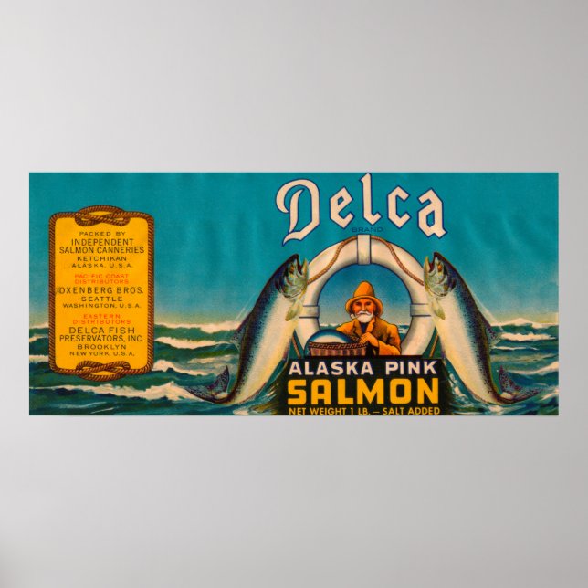 Poster Étiquette Saumon de marque Delca - Bleu (Devant)
