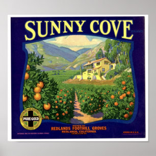 Poster Étiquette Sunny Cove Brand Redland Foothill Groves
