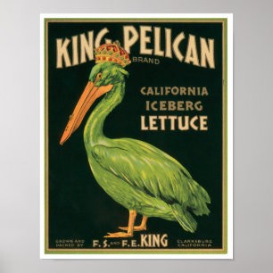 Poster Étiquette Vintage de légumes de laitue pélicane