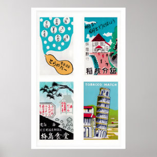 Poster Étiquettes de boîtes d'allumettes japonaises turqu