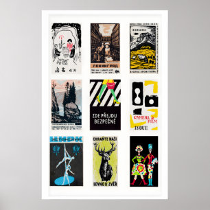 Poster Étiquettes de Boîtes d'Allumettes Noires sur Grill