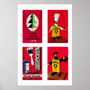 Poster Étiquettes de boîtes d'allumettes polonaises rouge
