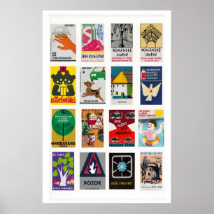 Poster Étiquettes de Boîtes d'Allumettes Tchèques sur Gri