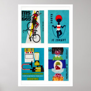 Poster Étiquettes de boîtes d'allumettes tchèques turquoi