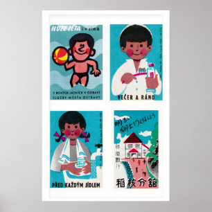 Poster Étiquettes de boîtes d'allumettes turquoise et ros