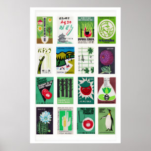 Poster Étiquettes de boîtes d'allumettes vertes en grille