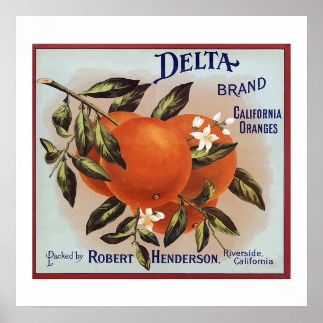 Poster Étiquettes de fruits de marque Delta Oranges (Devant)