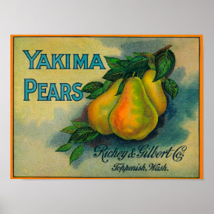 Poster ÉtiquetteToppenish de Yakima Pears, WA