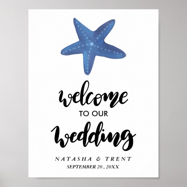 Poster Étoile de mer | Panneau Mariage Océan (Devant)