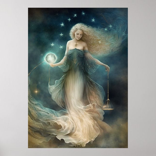 Poster Étoile signe Libra déesse, être céleste, zodiaque (Devant)