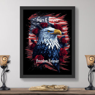 Poster Étoiles Bandes Liberté Pour Toujours Aigle Drapeau