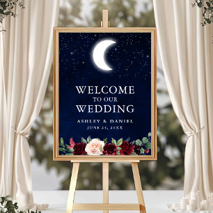 Poster Étoiles de lune céleste Mariage floral Bienvenue