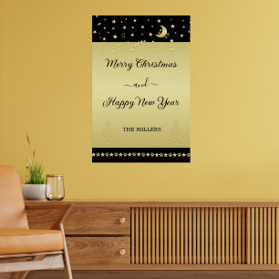 Poster Etoiles de Noël brillantes or, pattes sur or et no