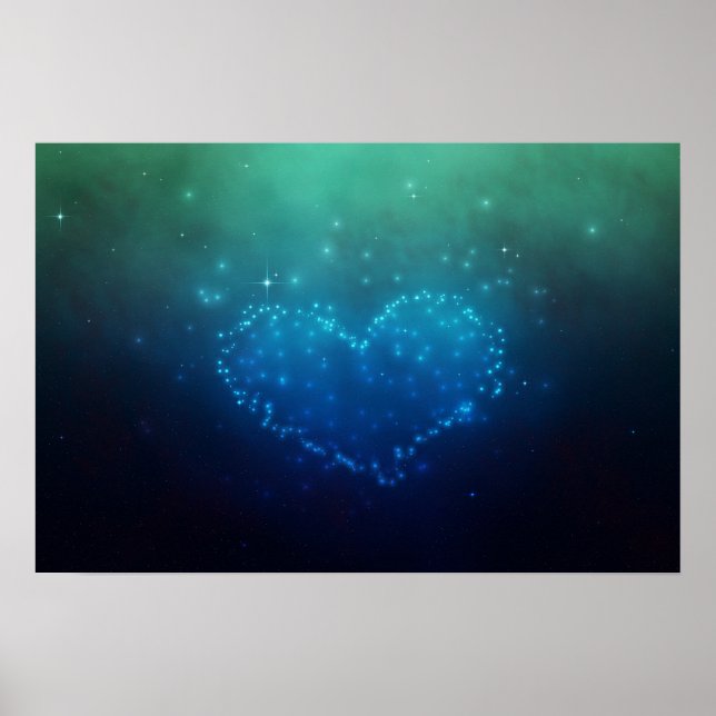 Poster Étoiles de nuit en forme de coeur (Devant)
