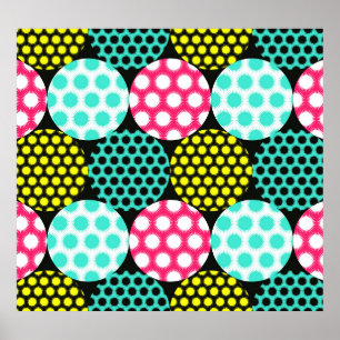 Poster Étoiles et cercles, motif pop multicolore.