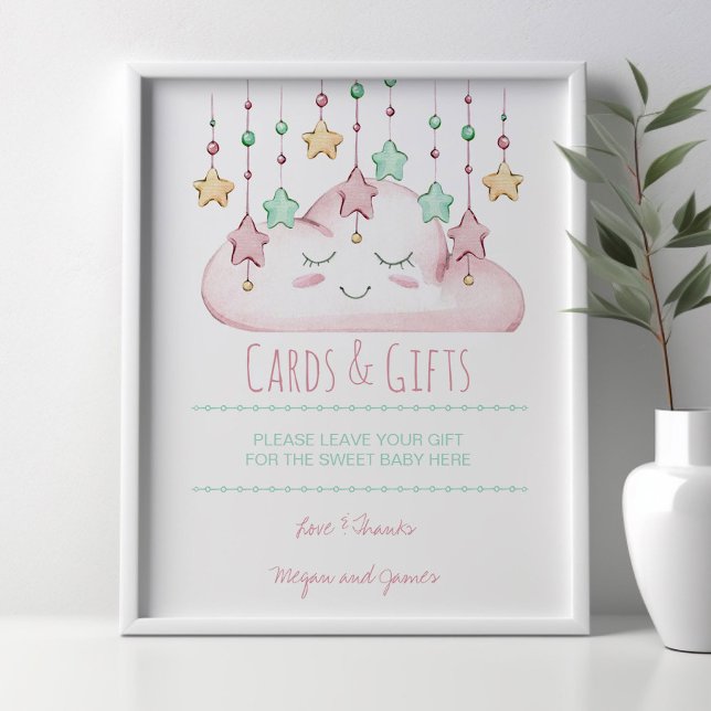 Poster Étoiles et Cloud Girl Baby shower cadeau panneau (Baby Shower Sign from my Twinkle Twinkle baby shower collection)