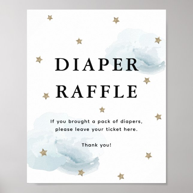 Poster Étoiles et nuages bleus Baby shower Déchets Raffle (Devant)